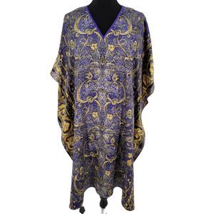 Winlar Kaftan V Neck Satin Purple Gold One Size Loungewear